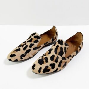 AQUATALIA Woman Leopard Brown Print Calf Hair Slip On Loafers US8 Preppy Classic